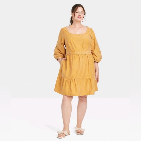 Dress- Plus Size Balloon 3/4 Sleeve A-Line Dress - Ava & Viv - Picture 5 of 10